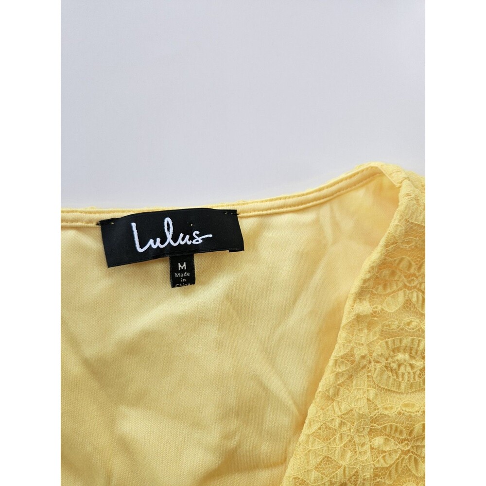 Lulus Womens Athena yellow lace skater button down Mini Dress embroidery Size M - Picture 9 of 9